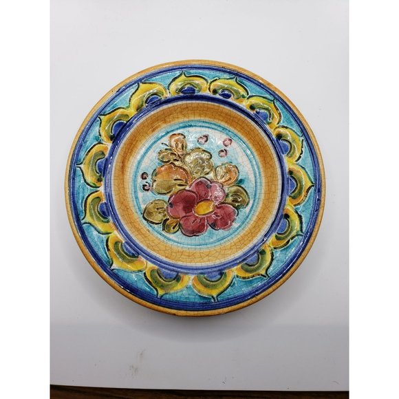 Vintage Signed GRAFFITO DIPINTO A MANO Hand Made Italian Ceramic Blue Yellow Ora - Picture 10 of 11